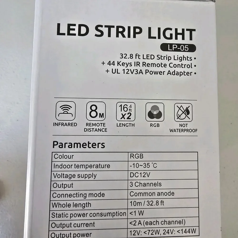 2 Boxes LED Strip Light Indoor 32.8' + Remote Control +UL 12V3A Power Adapter